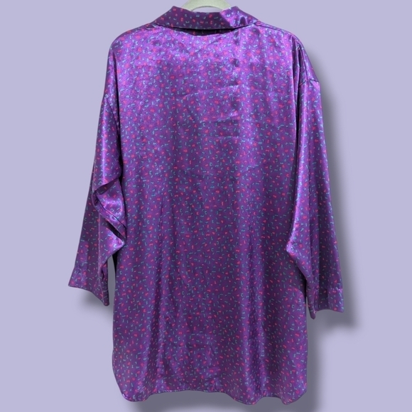 Victoria's Secret Vintage Purple Geometric Pearl Button Satin Nightgown 80s - Picture 3 of 12
